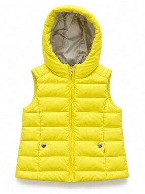 Zara Boys/Girls Bright Yellow Quilted Hooded Puffer Vest